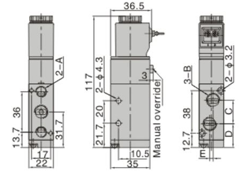 Dimensions AirTAC Solenoid Valve 4V series