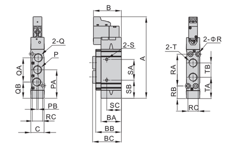 Dimensions AirTAC Solenoid valve วาล์วควบคุมทิศทางหรือโซลินอยด์วาล์ว 7V Series
