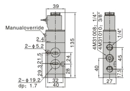 Dimensions AirTAC Solenoid Valve 4M Series